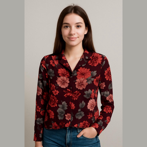 Vintage 100% silk floral blouse with flowers in fall colors long sleeve shirt